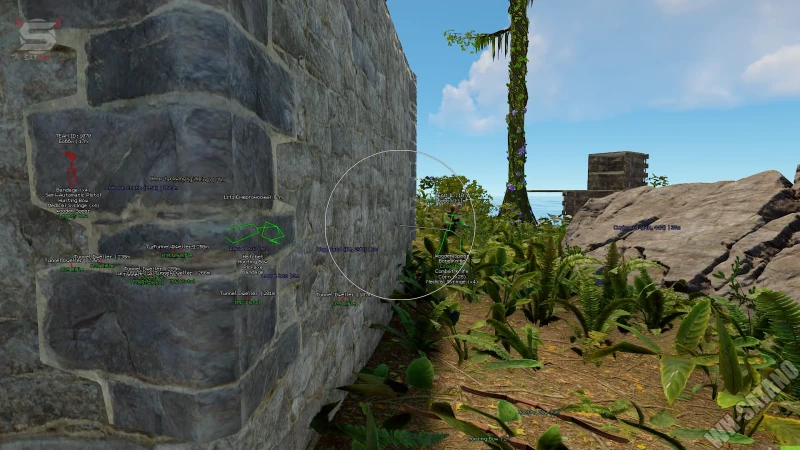 Rust ESP skeletons, stashes, and loot labels through terrain